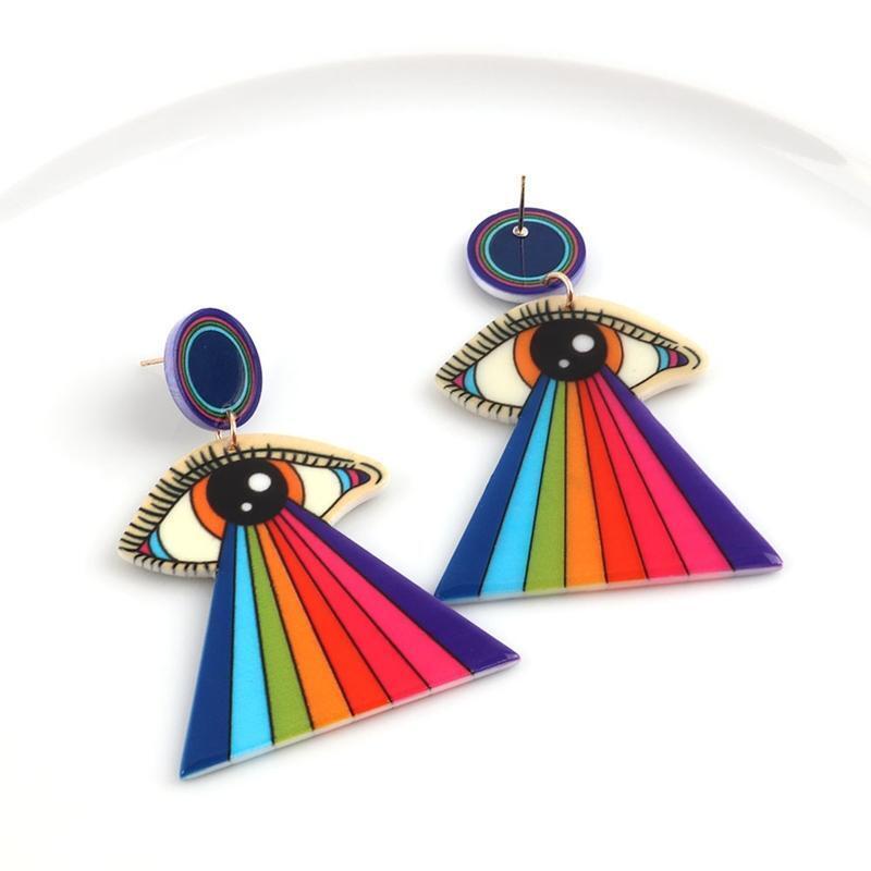 Print Striped Earrings Oil Painting Style Personality Geometric Acrylic Earrings