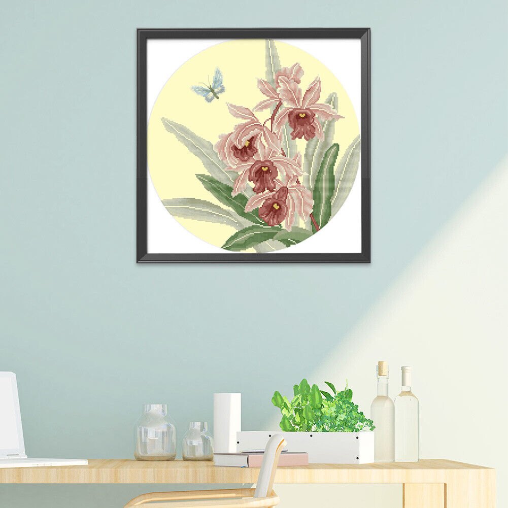 Cross Stitch 11CT Stamp Orchid Embroidery Kits DIY Handicrafts (1020)