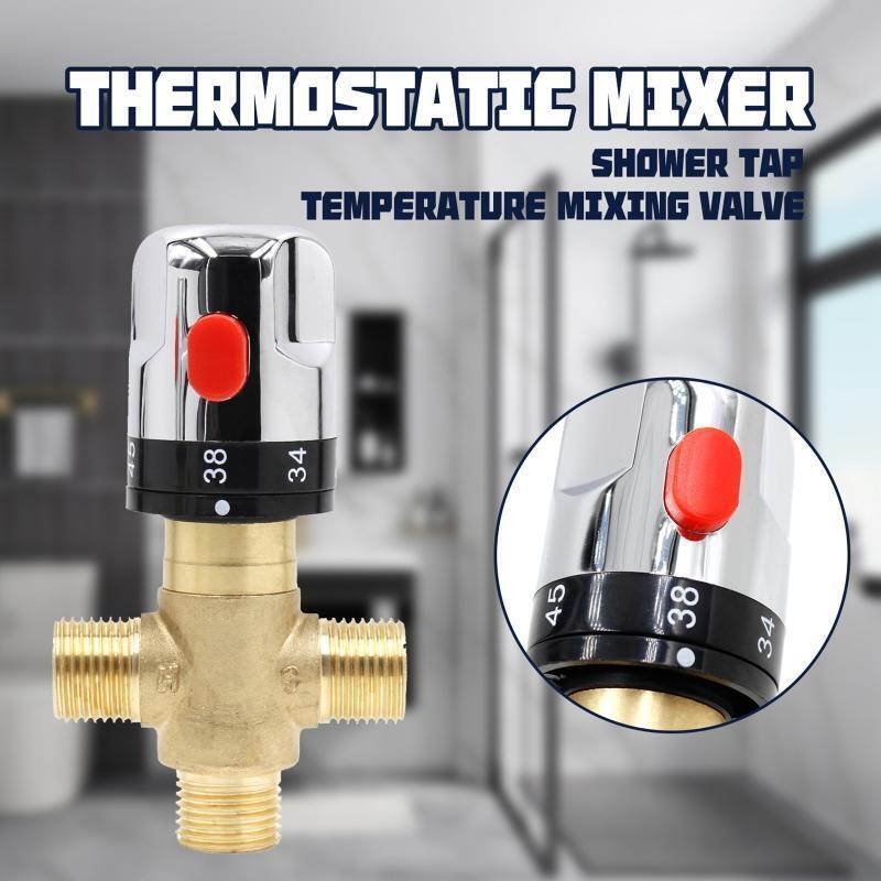 Brass Thermostatic Mixing Valve Bathroom Faucet Temperature Mixer Control Home