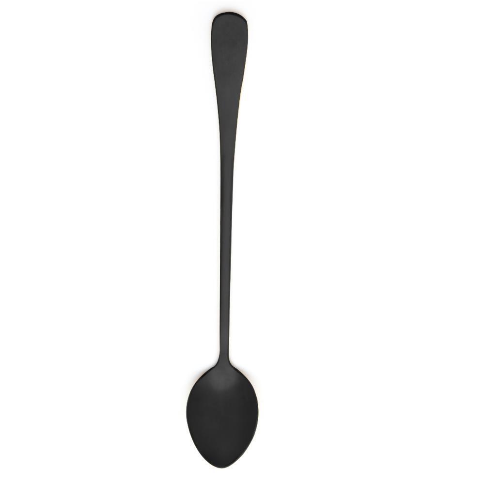 Stainless Steel Long Handle Ice Spoon Coffee Tea Spoons Tableware (Black)