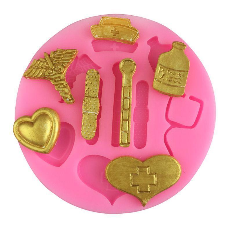 Nurse Themed Medical Hat Bottle Heart Tool Medicine Silicone Mold Decorating