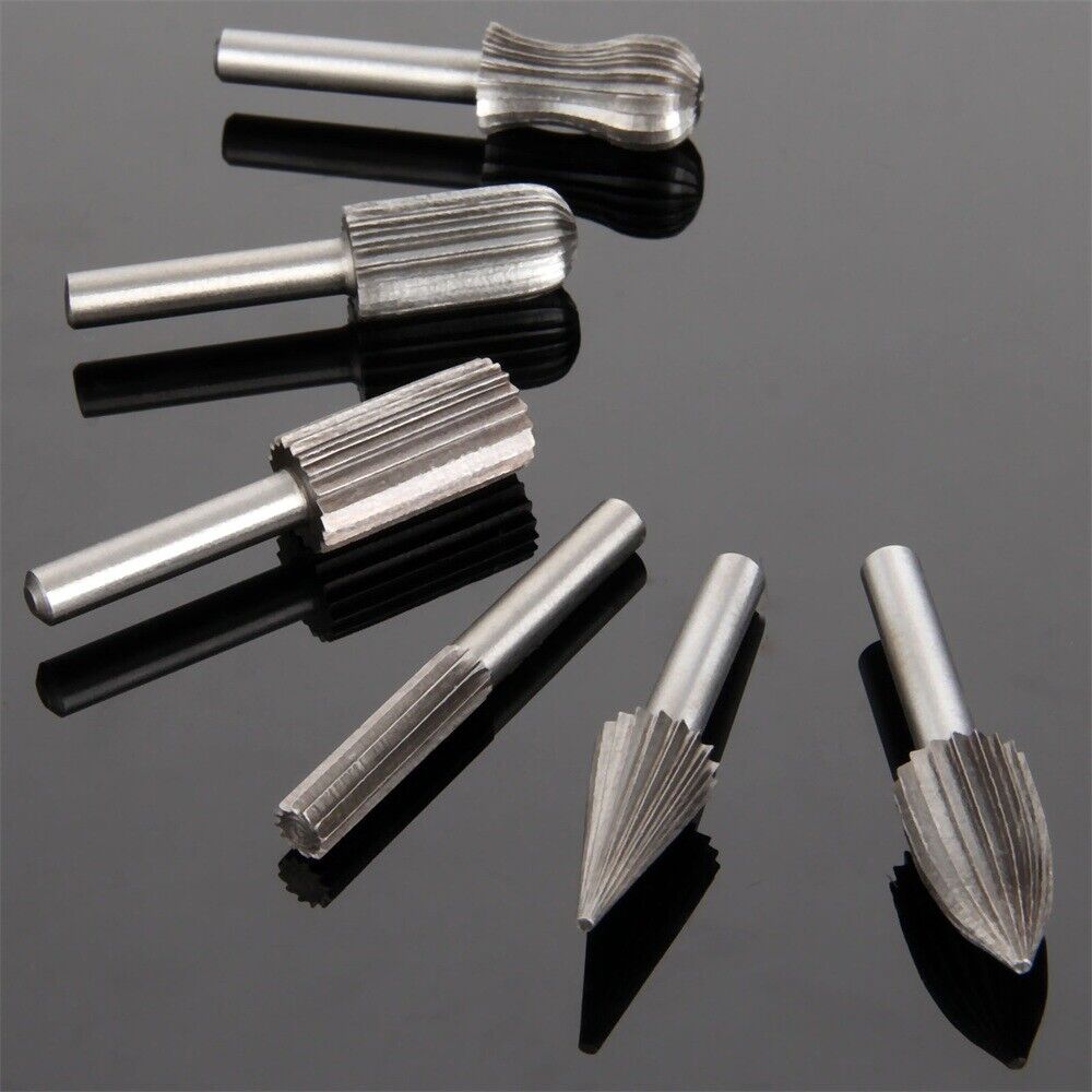 Durable 6Pcs High Speed Steel Rotary Burrs Drill Bit Set Tool Diameter 6mm Shank