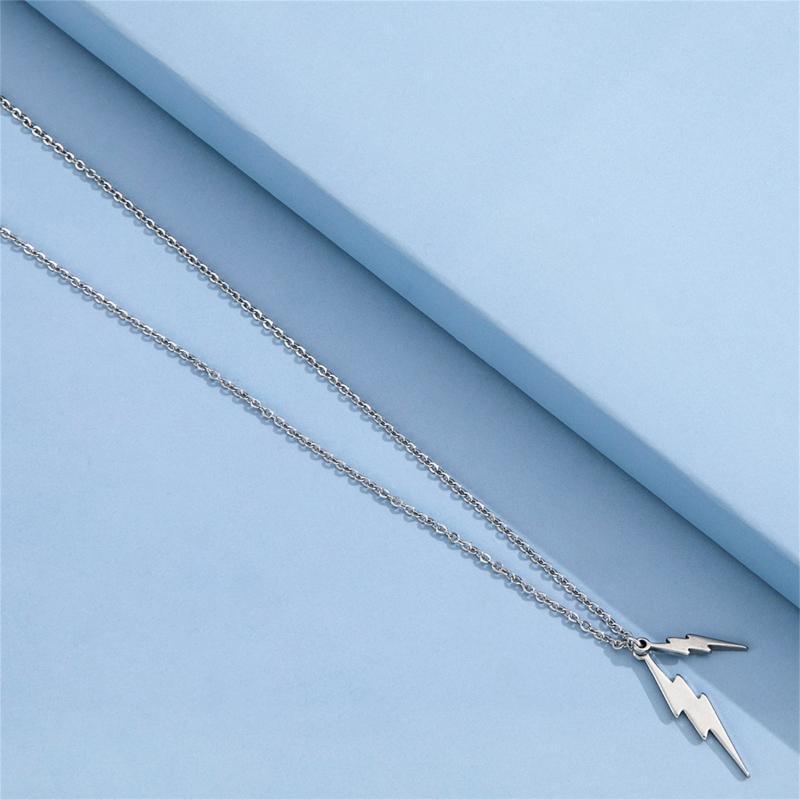 Hip Hop Lightning-Pendant Long Necklace Women Men Metal Sweater Chain Necklace
