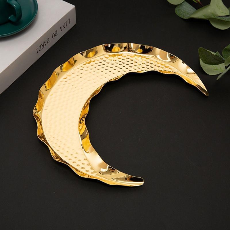 Moon Shape Metal Serving Tray Fruit Basket Jewelry Display Holder Cake Container