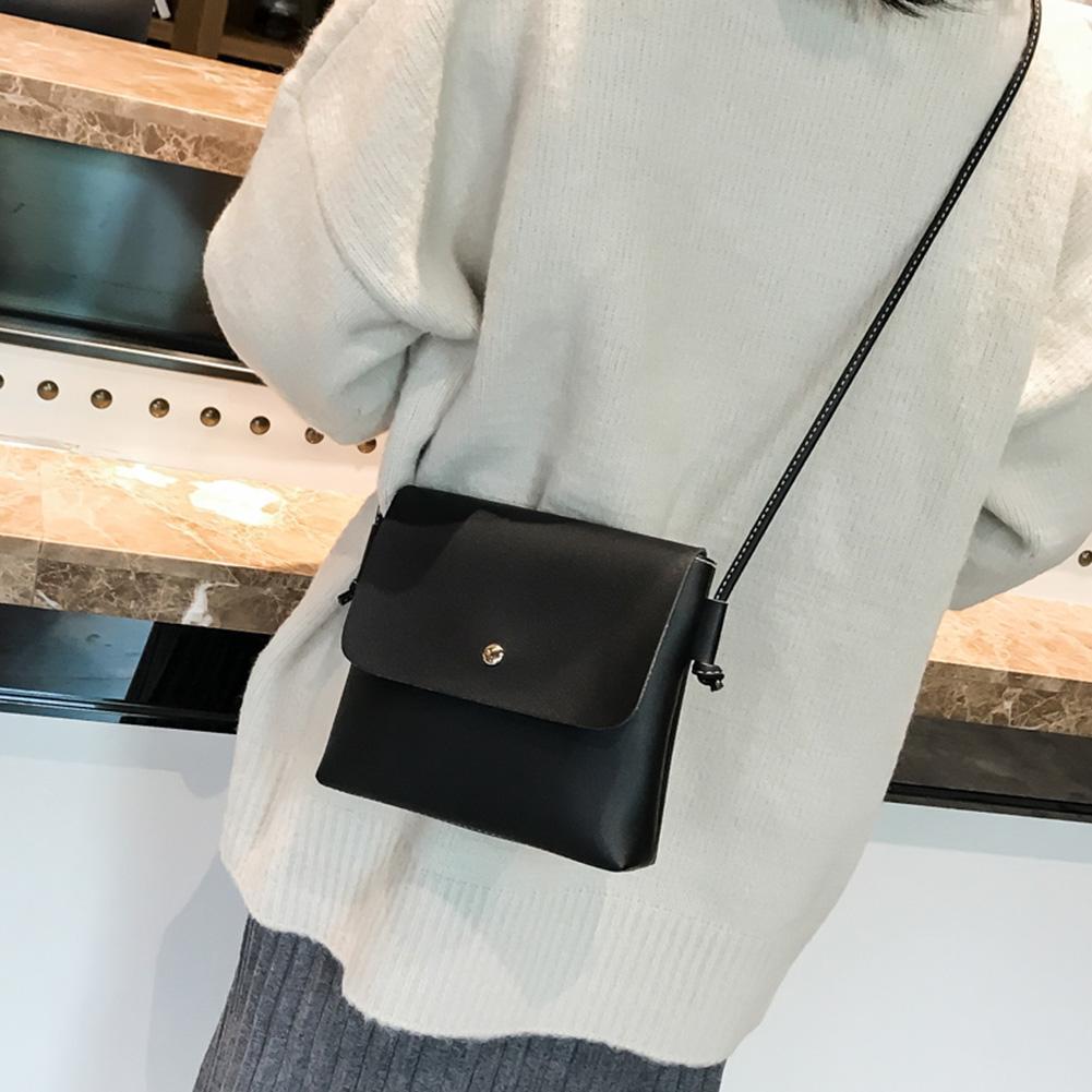 Simple Women PU Crossbody Handbags Pure Ladies Small Messenger Bag(Black)