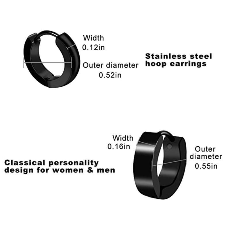 12Set Black Cross Dangle Earrings for Men Stainless Steel Piercing Hoop Earrings