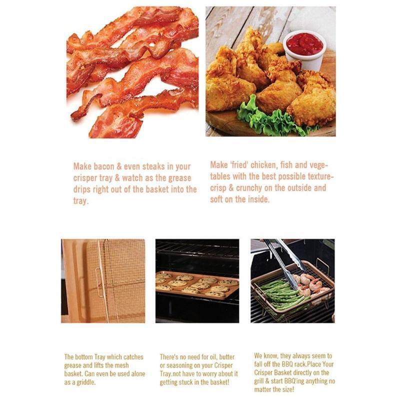 Metal Oven Crisper Tray Non Stick Cookie Sheet Air Fry Pan Grill Chips Basket