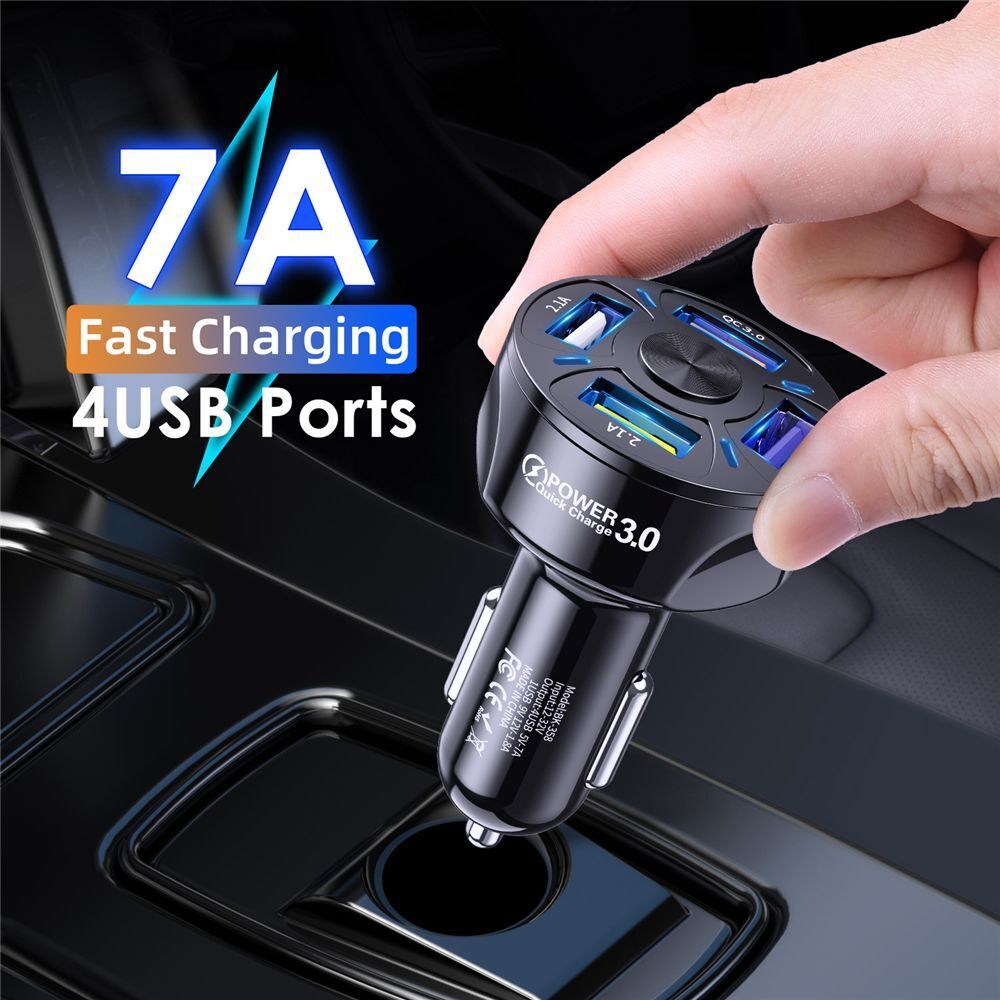 New QC 3.0 Adapter Smart Phone Car Charger Fast Charging 4-Port USB LED Display