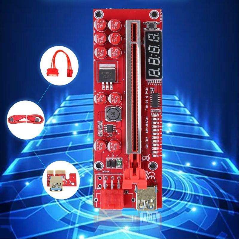PCI-E Riser Card VER013 Pro PCIE 1X to 16X Expansion Card USB3.0 Sata 6Pin + LED