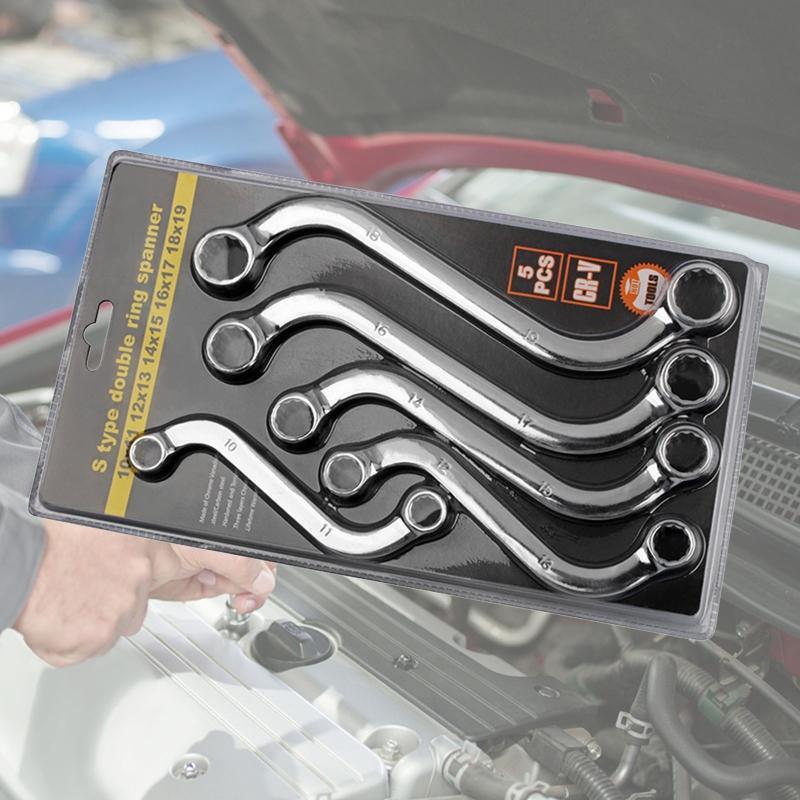 5 Pcs/Set S-Shape Wrench Set Double 12 Point Bolt End S-Style Wrench Set 10-19mm