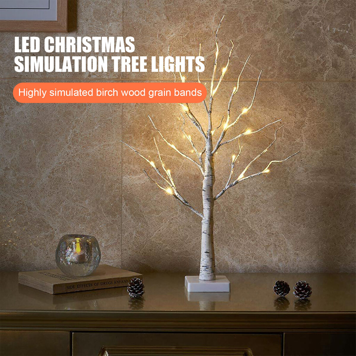 Birch Tree Lighted 24 LED Warm White Tabletop Light up Fairy Tree Lamp