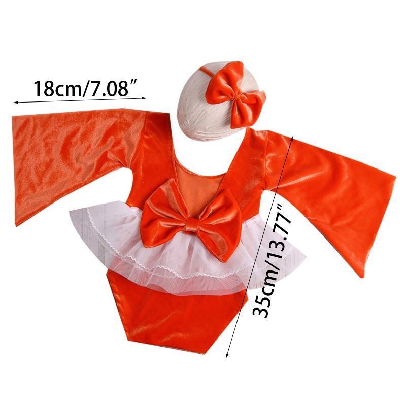 Newborn Baby Photography Clothes Soft Lace Neckline Velvet Romper Bow Hair Tie