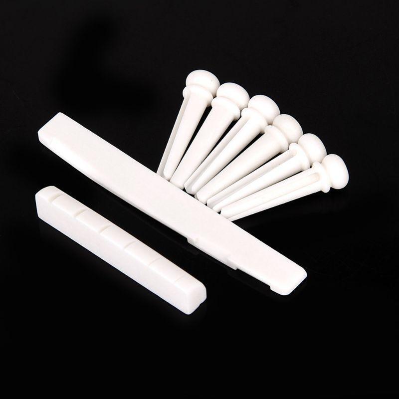 6 String Acoustic Guitar Bone Bridge Saddle and Nut and 6pcs Guitar Bone Bridge