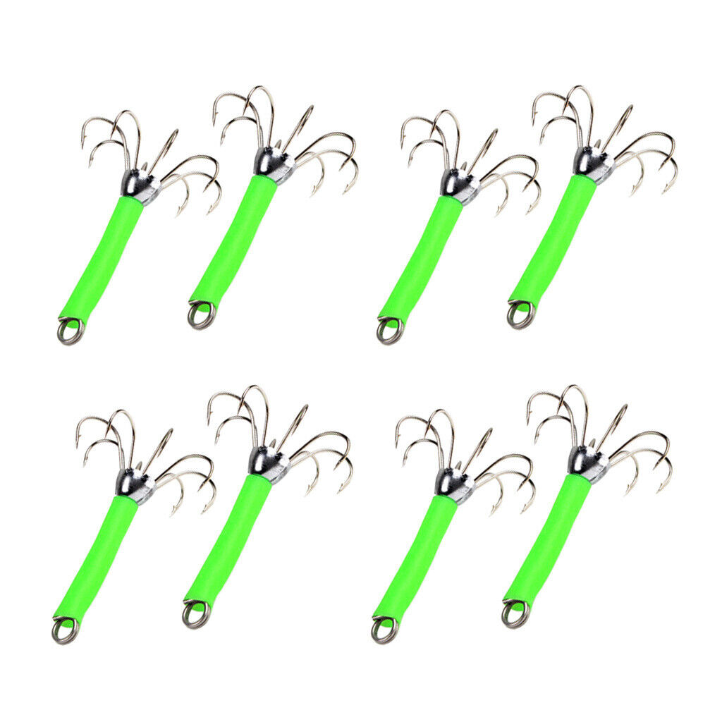 8 Pieces Fishing Lures Squid Jigs Hooks Freshwater Saltwater Bait Green