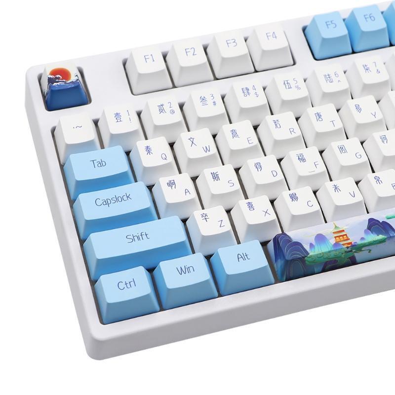 117 Keys Dye Subbed PBT Keycaps Blue and White Porcelain OEM for Cherry MX Cap