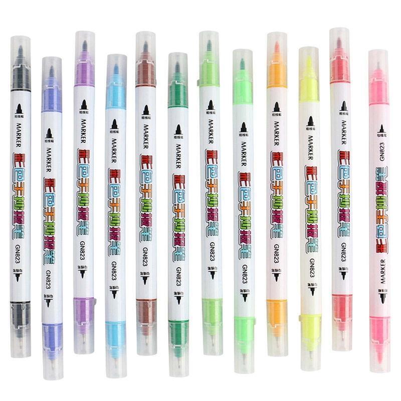 12 Color Dual-end Marker Pens Waterproof Durable Gift Stationery Set for Kids