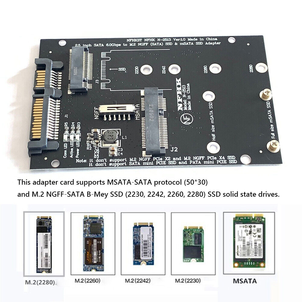 2 in 1 PC Riser M.2 NGFF MSATA SSD to SATA 7 15Pin 2.5 inch Adapter Card