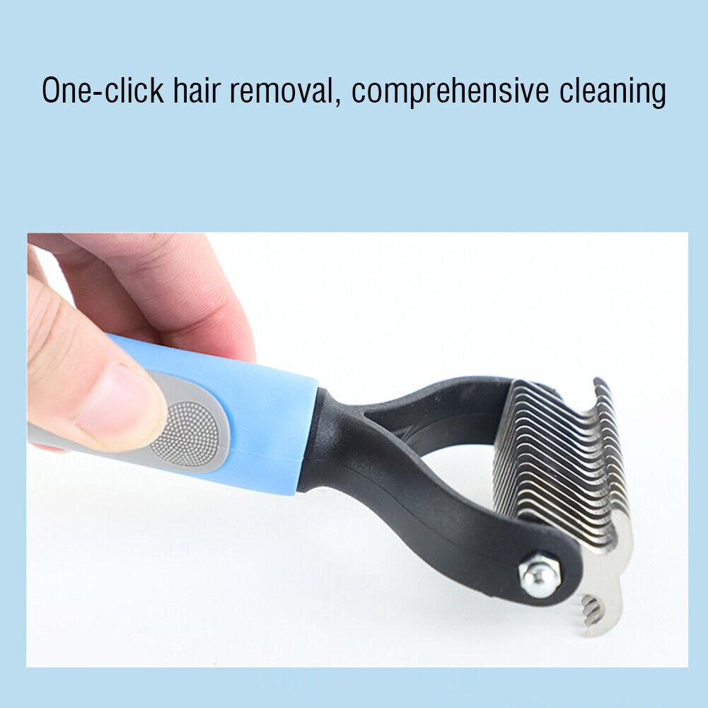Hair Removal Comb for Dogs Cat Double-sided Dematting Pet Brush (Blue L)
