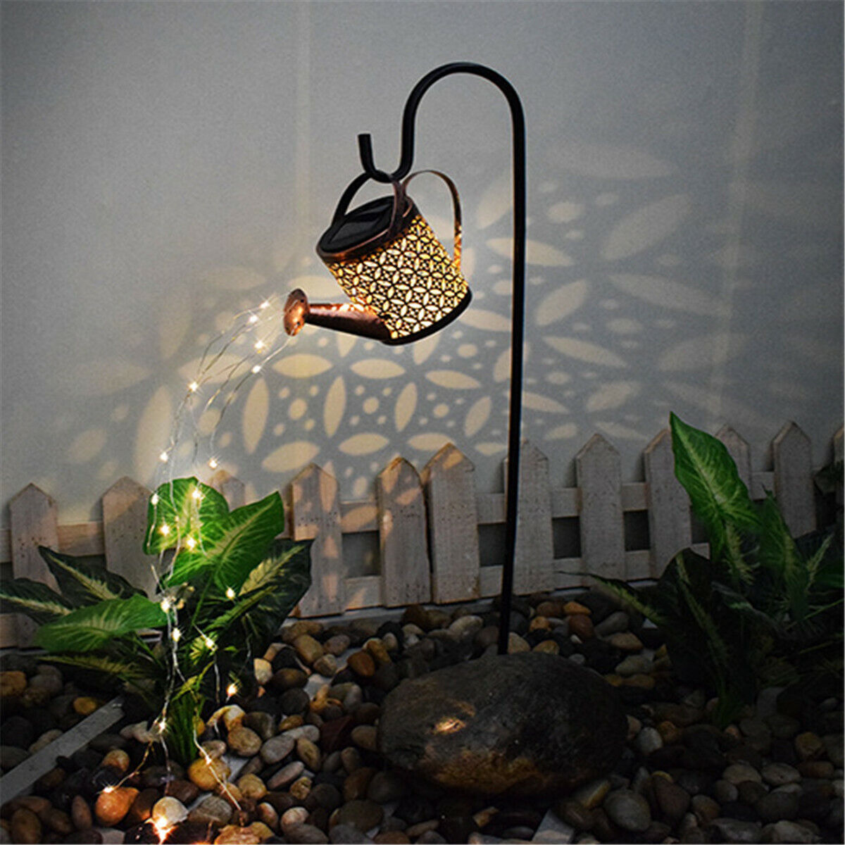 LED Solar Watering Can String Light Outdoor Garden Art Waterfall Lamp Decoration