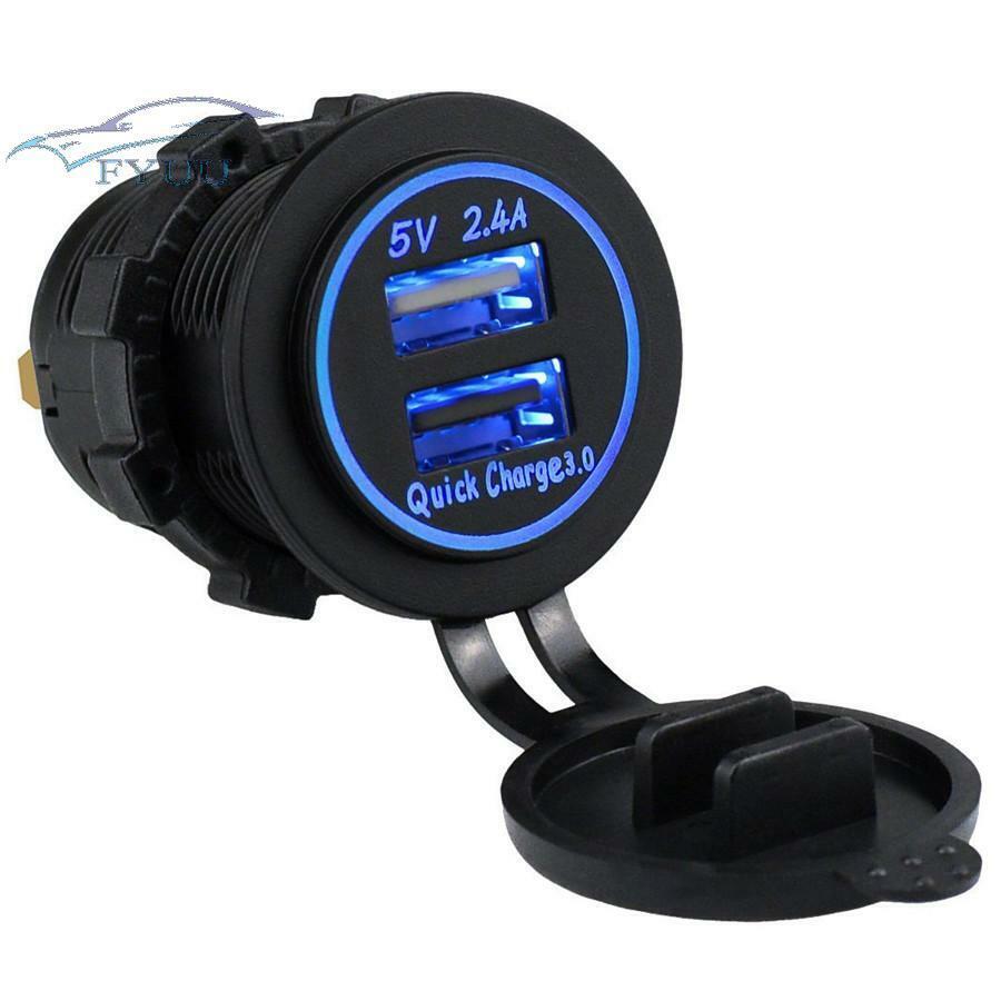 Dual USB Charger Socket Quick Charge 3.0 / 2.4A Port For Car Marine Rv Mobile