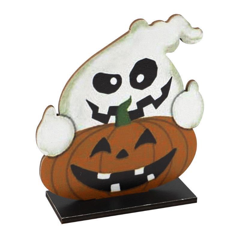 Cartoon Pumpkin Ghost Wooden Sign Halloween Tier Tray Table Topper Decoration