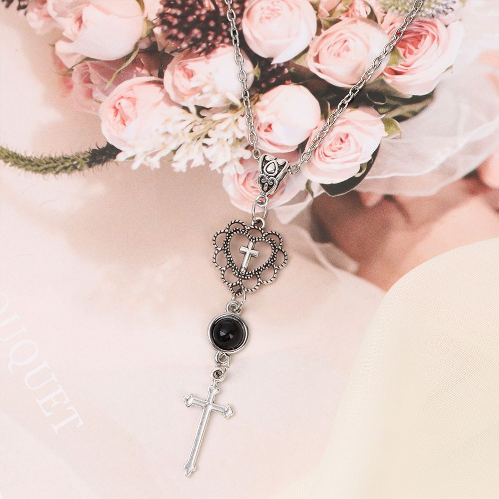 Party Punk Gothic Women Clavicle Chain Jewelry Heart Pendant Cross Necklace