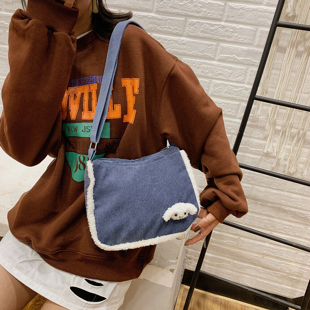 Fashion Big Capacity Crossbody Bag Corduroy Dog Women Shoulder Tote (Blue)