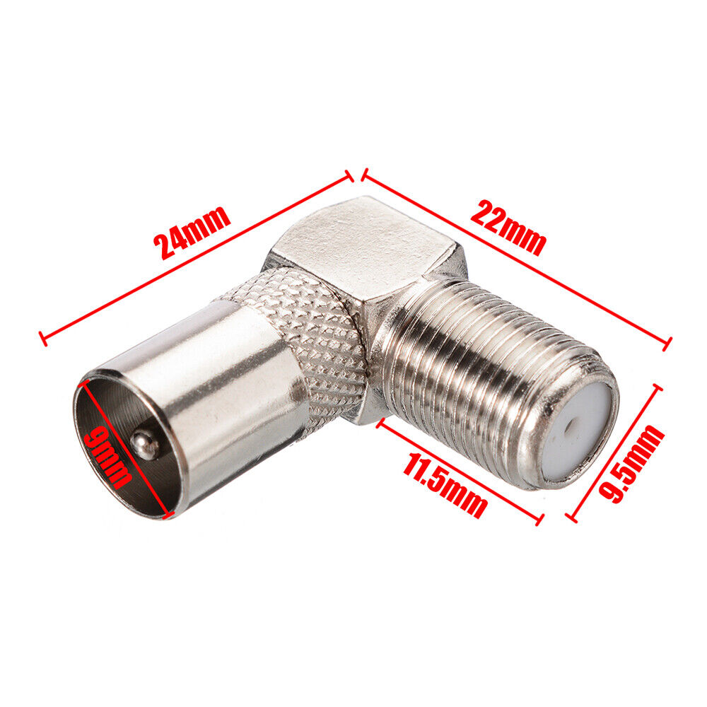 F Female To TV Male Aerial Male Adapter Satellite Coax Connectors Right Angled