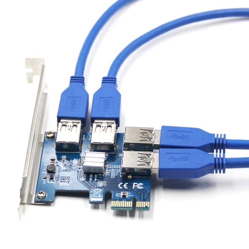 4 Ports PCI Express Multiplier Riser Card 1X to 16X USB 3.0 1 to 4 Adapter Card