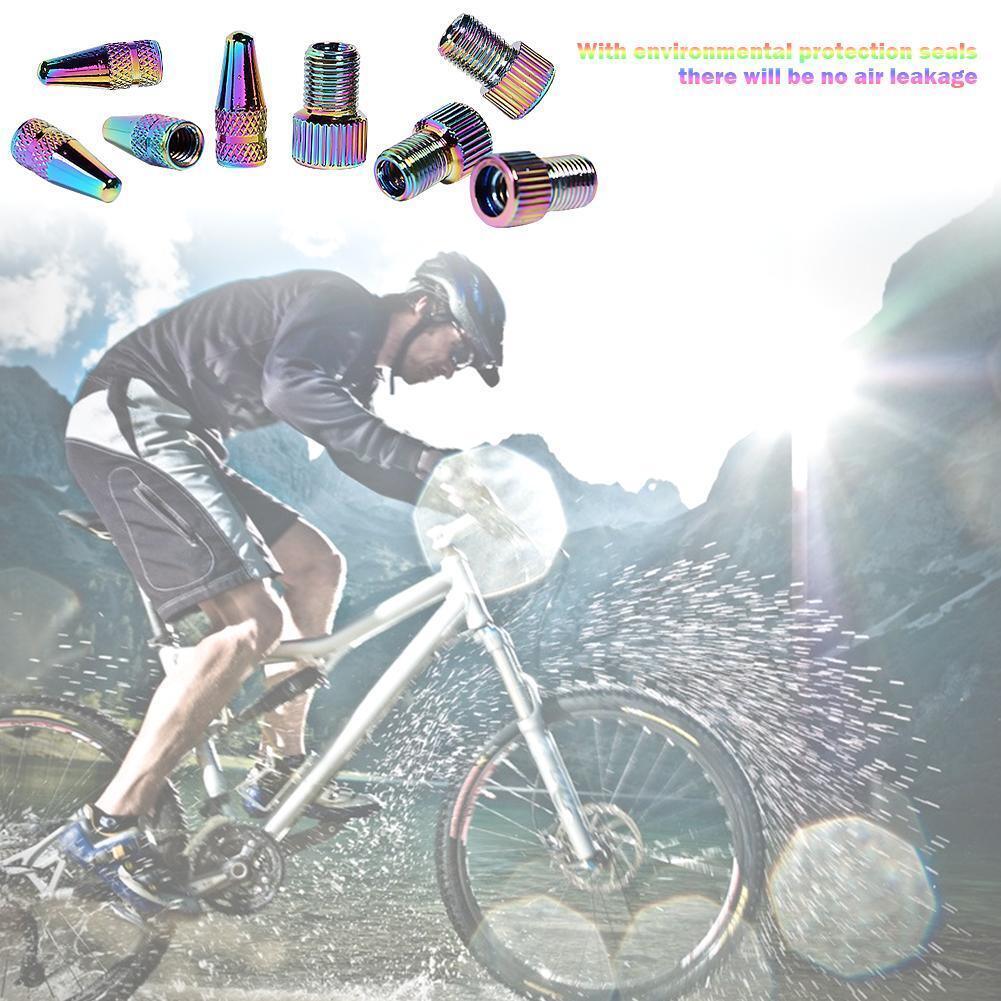 4x Holographic Presta to Schrader Bike Valve Adapters+ 4x Presta Valve Caps