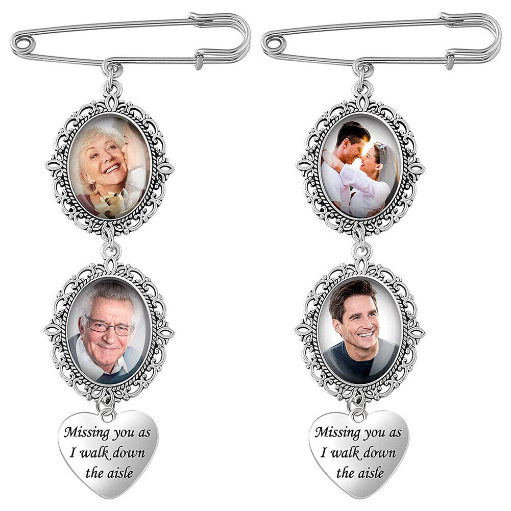 Wedding Bouquet Photo Memorial Gem Brooch Pendant for Graduation (Heart)