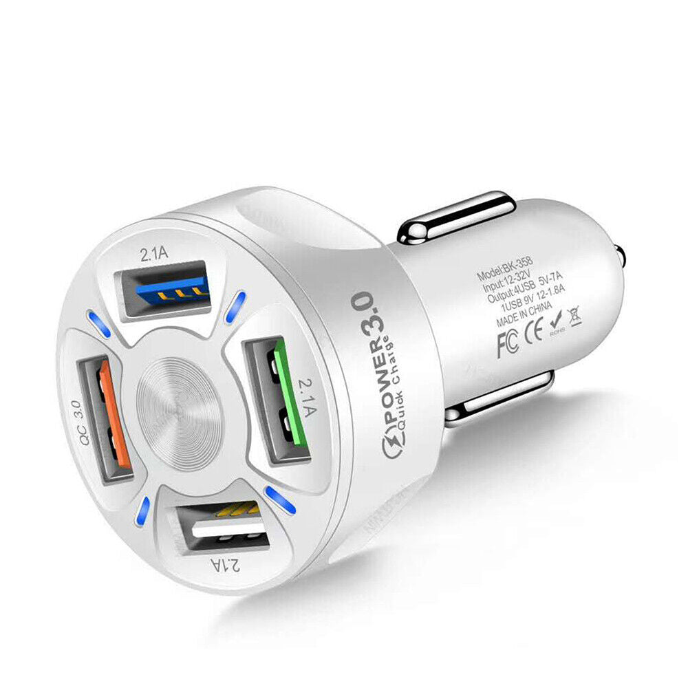 New QC 3.0 Adapter Smart Phone Car Charger Fast Charging 4-Port USB LED Display