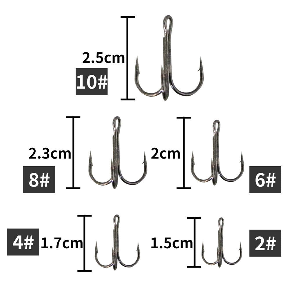 50pcs High Carbon Steel Barbed 3-Claw Fishing Hook Set Lure Triple Fishhook