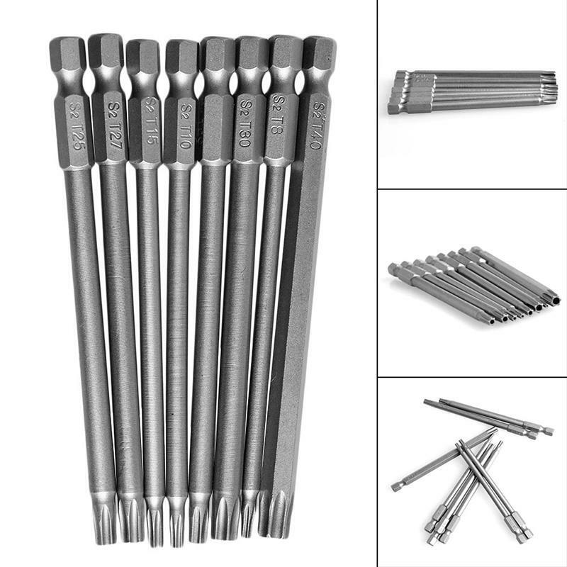 8Pcs/Set T8-T40 100mm Magnetic Torx Screwdriver Bits 1/4" Hex Shank