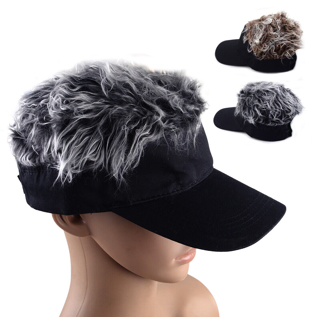 GRAY&BLACK Toupee Wig Hairpiece Baseball Hat Sun Visor Cap Adjustable Hook Li