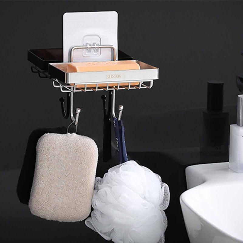 Punch-free Drain Soap Box Stainless Steel Soap Rack Dishcloth Storage Box