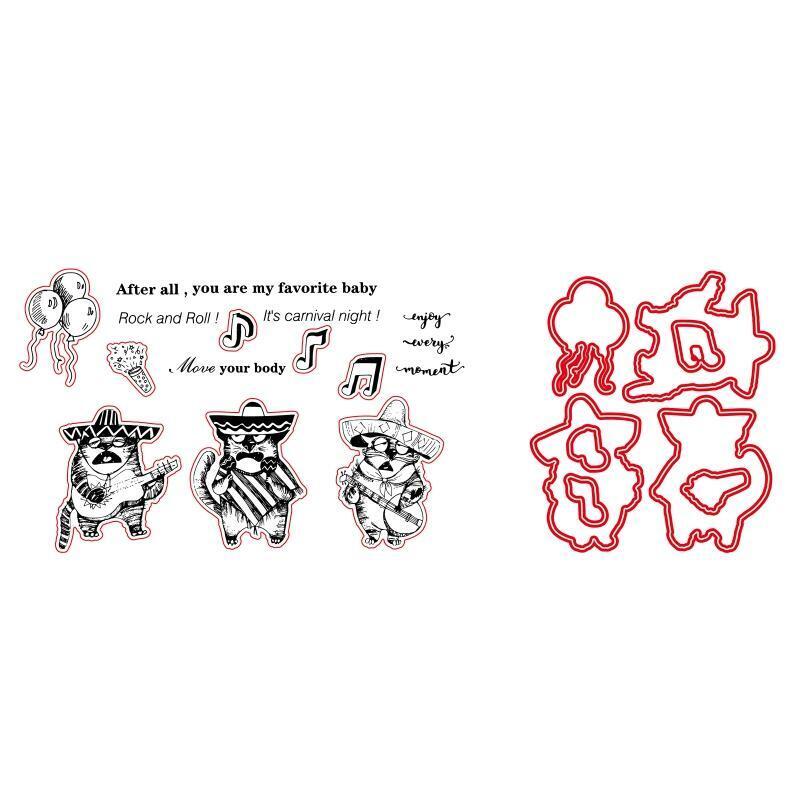 Cat Playing Instrument Metal Cutting Dies and Stamps Stencils Set DIY Crafts
