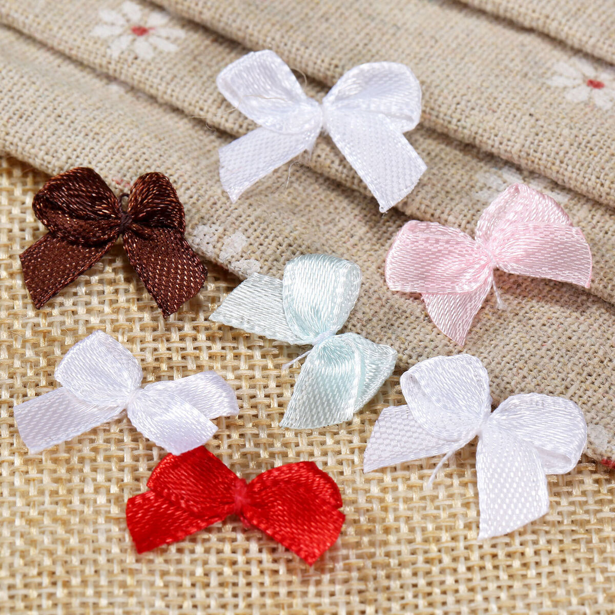 100Pcs Satin Ribbon Bows Mini Flowers 20*10mm Scrapbooking Wedding Decoration