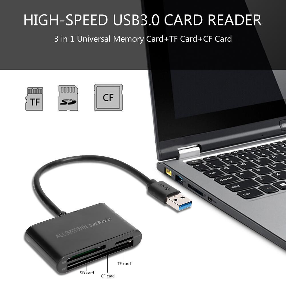 3 in 1 Universal Memory Card+TF Card+CF Card High-Speed USB3.0 Card Reader