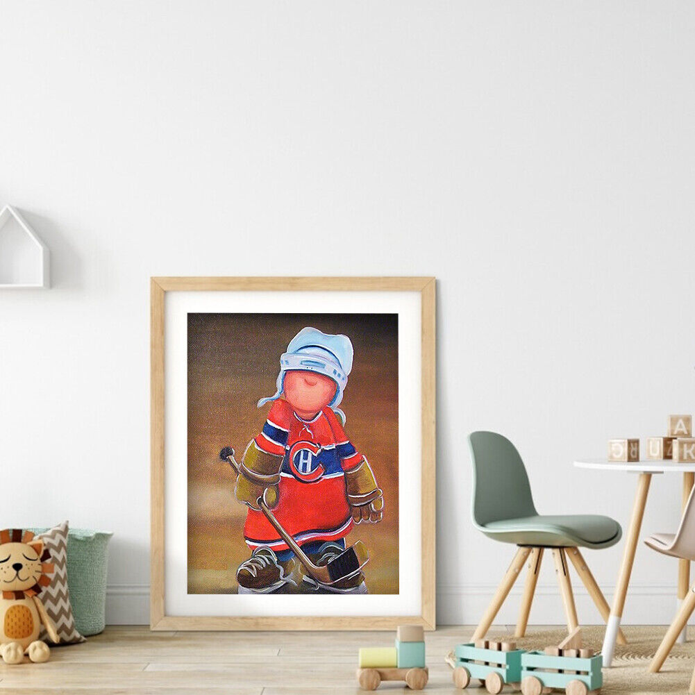 5D DIY Little Hockey Boy Full Round Drill Diamond Painting Kit Craft Art