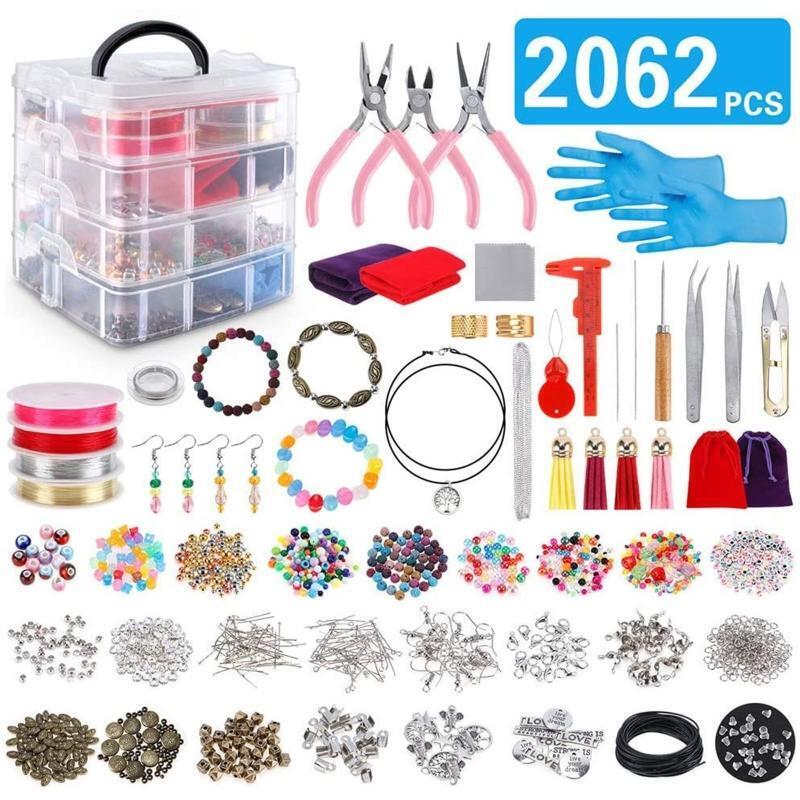 2062Pcs Jewelry Making Supplies Kit with Assorted Beads Charms Findings Pliers