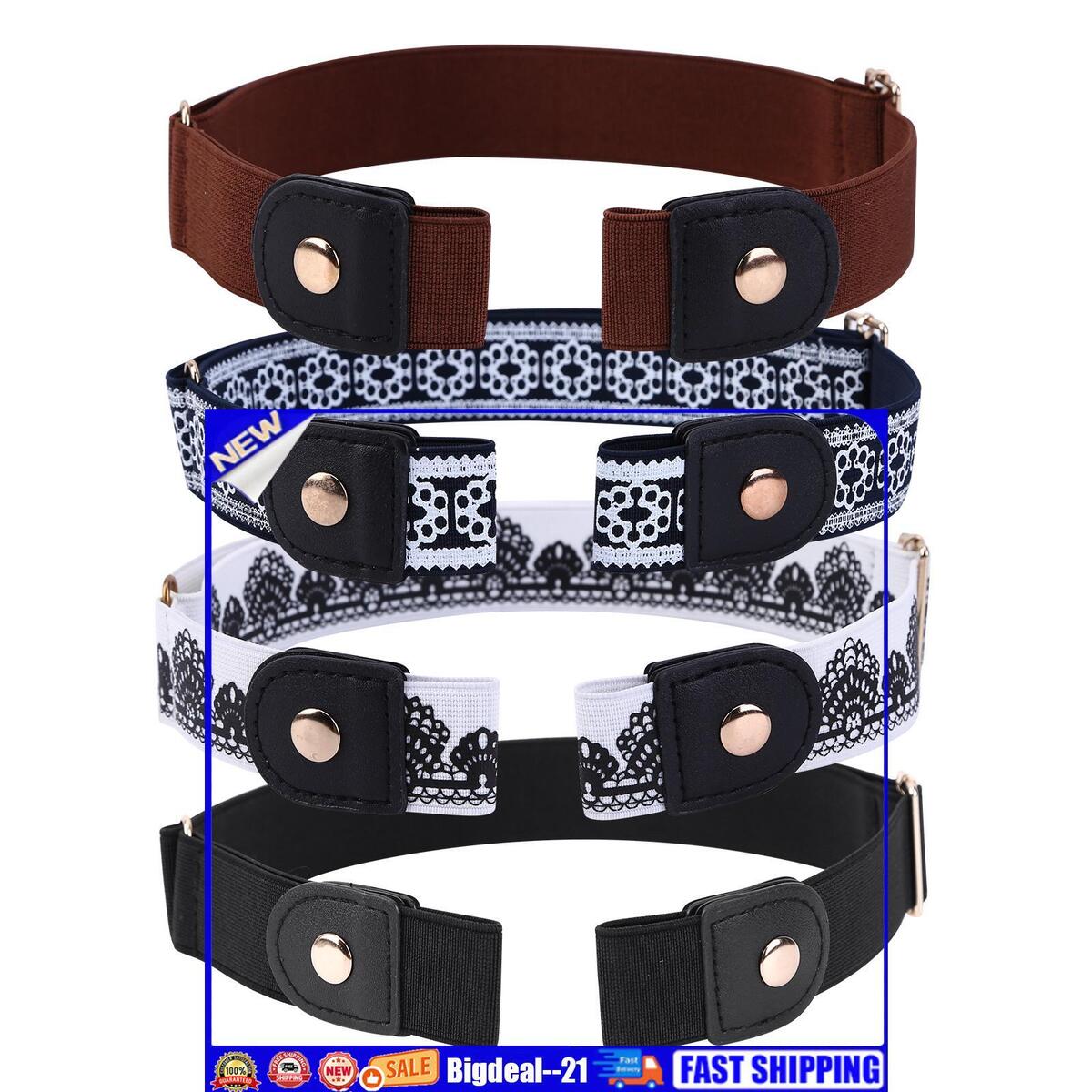 Invisible Belts 4pcs Buckle Free Elastic Belts (Black Brown Blue White)