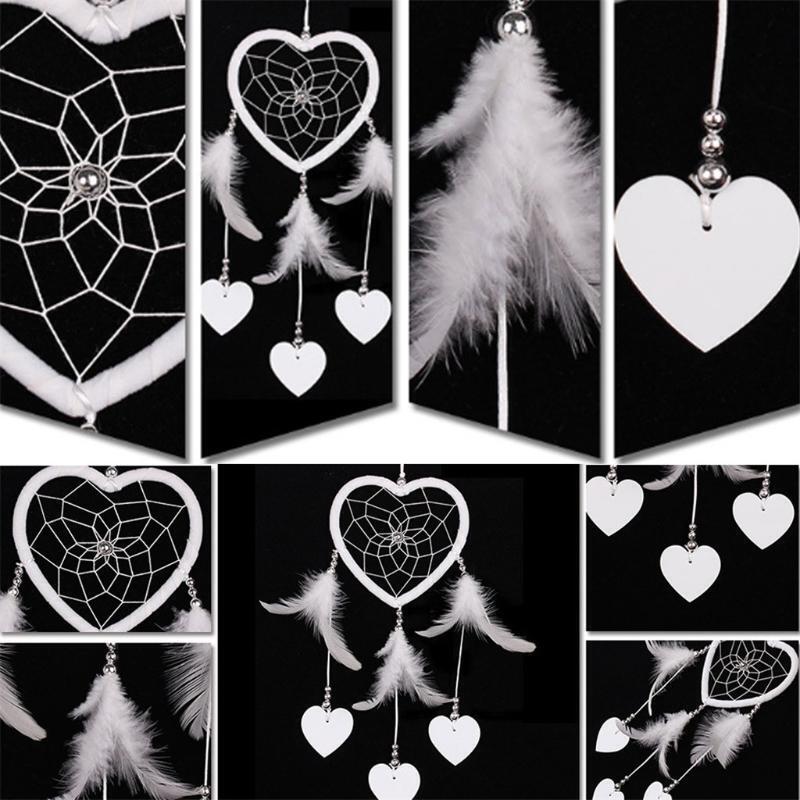 Handmade Heart Dream Catcher with Feather Wall Car Home Hanging Decor Ornament