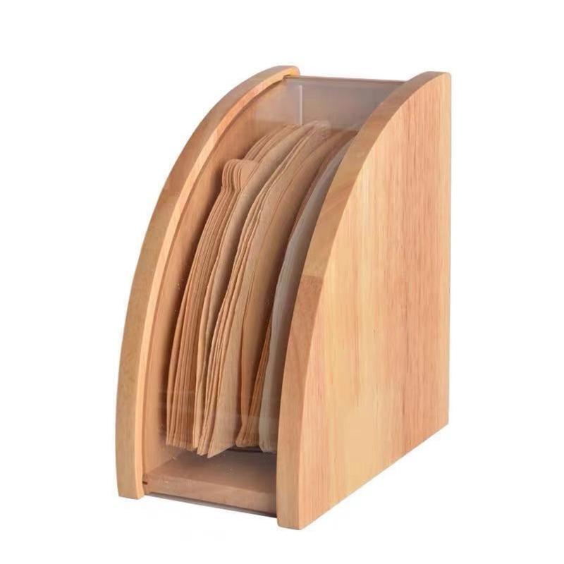 Wooden Hand-Made Coffee Rack Dust Filter Paper Box Tools with Acrylic Cover Gift