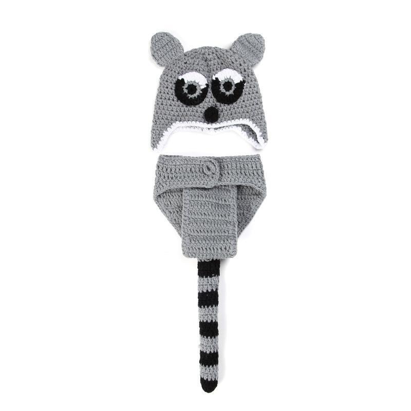 Handmade Tanuki Knit Hat Beanie Hat Shorts Set Photo Prop for Babies 0-3 Months