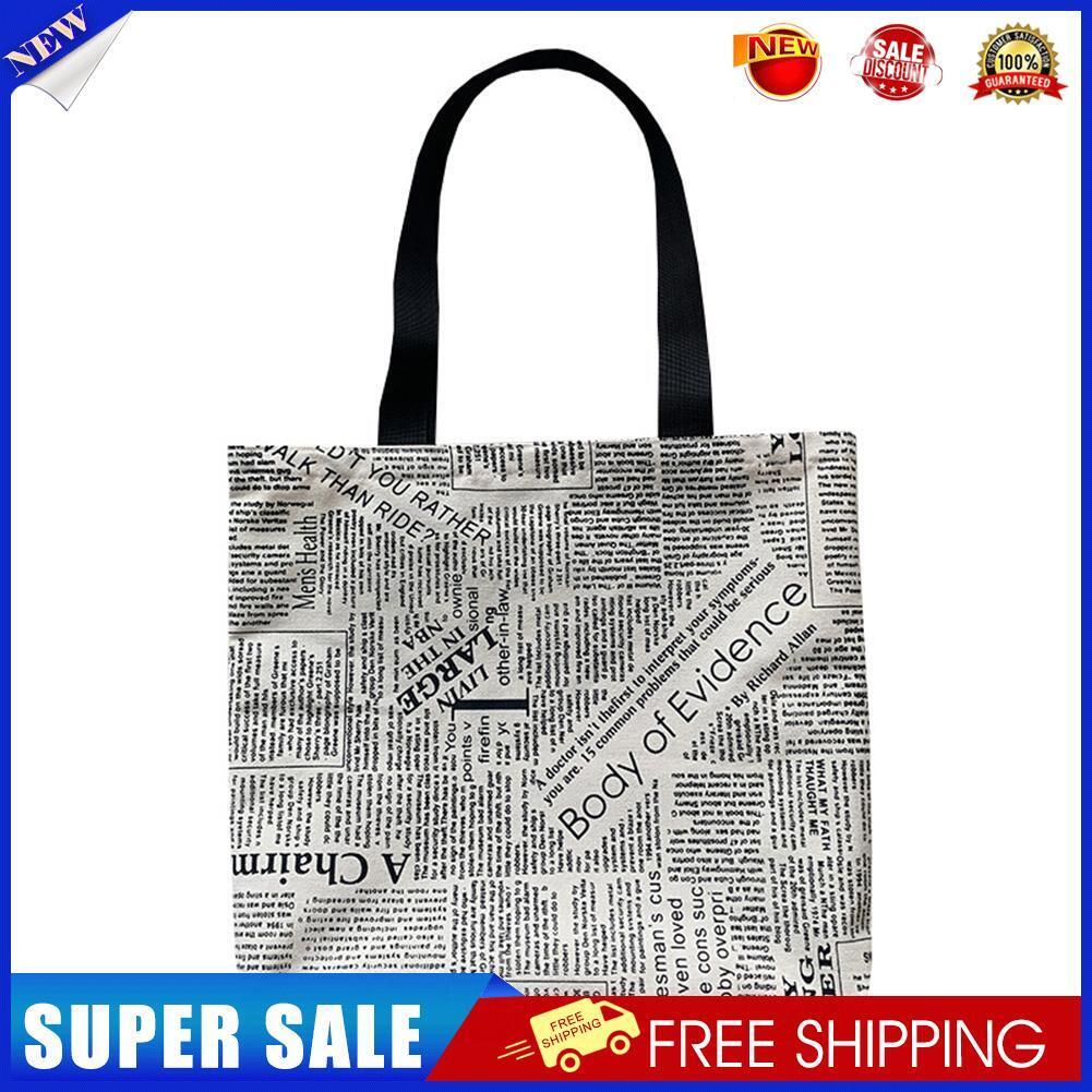 Women Canvas Newspaper Print Shoulder Shopping Bags Large Tote Handbags