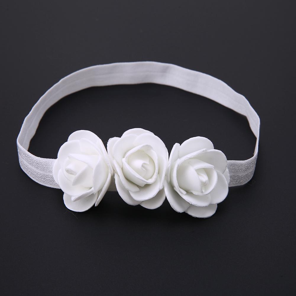 Baby Three Flowers Headband Ribbon Hair Bands Handmade DIY Headwear(White)