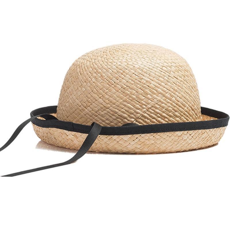 Lovely Ribbon Bowknot Dome Top Hat Children Straw Hat Sun Protection for Party
