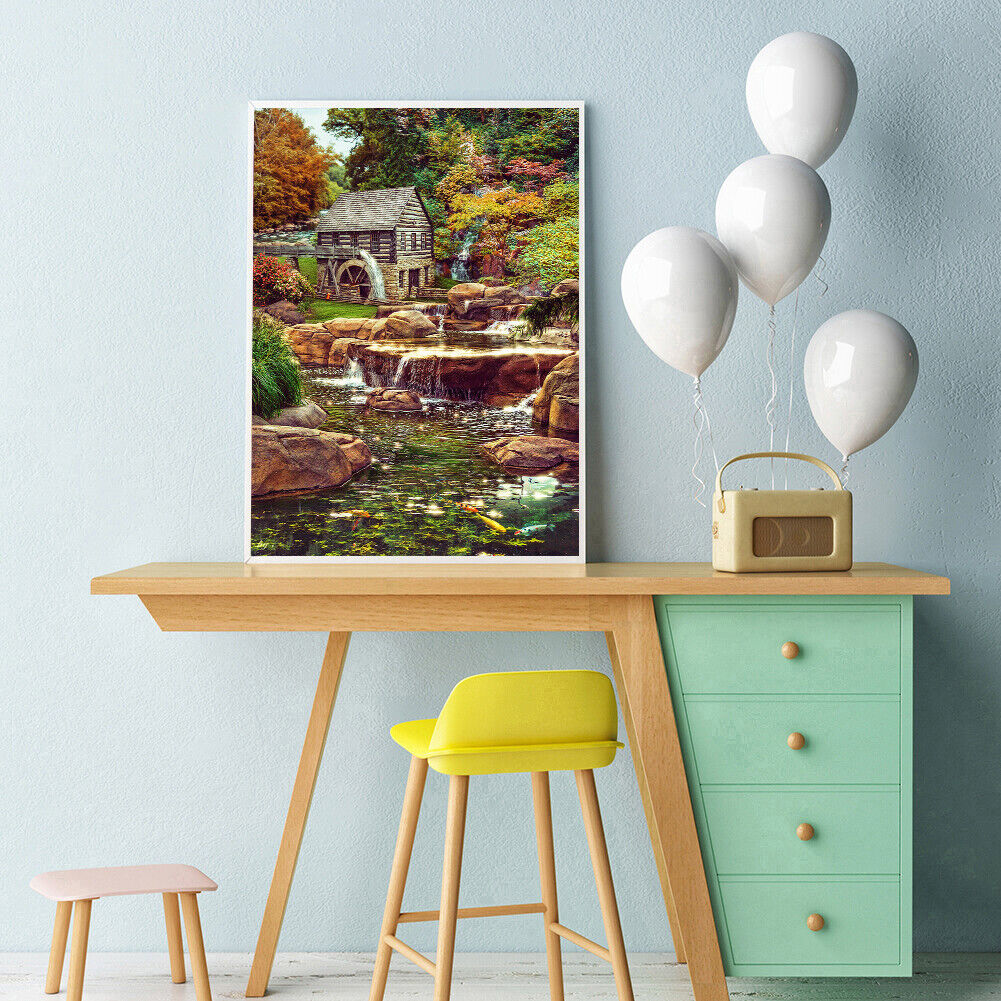 5D DIY Diamond Painting Woods Village Stream Full Square Drill Cross Stitch