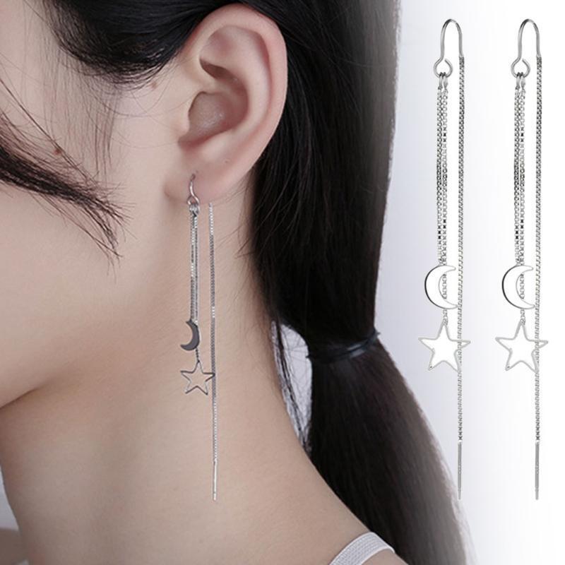 High Polished Graceful Earrings for Girls Women Long Chain Star Moon Ins